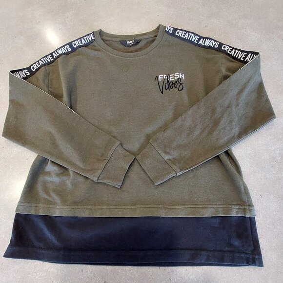 MAX Women's Typographic Print Crew Neck Long Sleeves Sweatshirt Olive/Black SML - Picture 1 of 13
